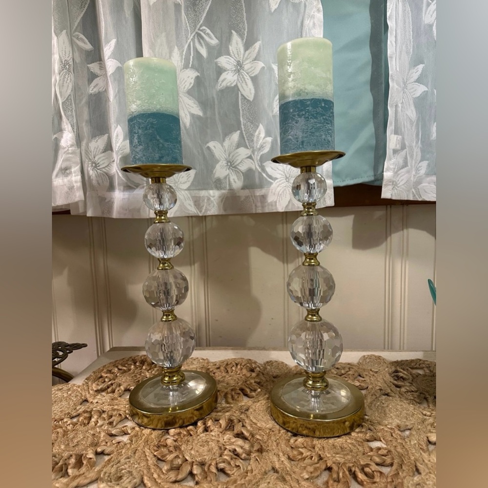 Crystal Ball Candle Holders with Brass Accents
